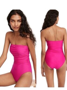 J. Crew Pink Strapless Ruched One-Piece Swimsuit Size 10